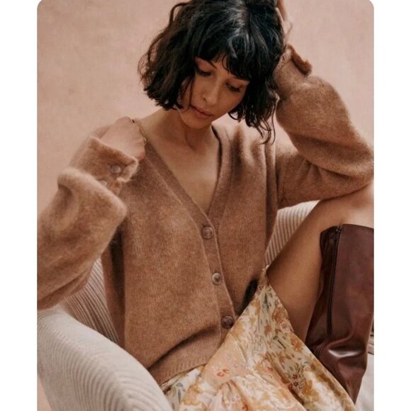 EUC Sézane Mia Mohair Wool Blend Relaxed Cardigan Camel Small - Picture 1 of 9